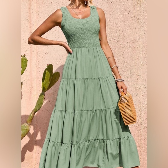 Sleeveless Maxi Dress - Tiered and Smocked - Picture 3 of 4